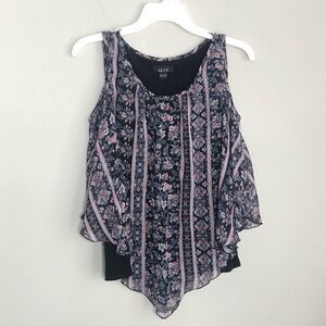 2/$20 Alyx Asymmetrical Dark Floral Tank Top Blouse